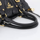 PRADA Gathered Hand Bag Leather 2way Black Gold Auth 213445V-7
