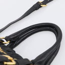 PRADA Gathered Hand Bag Leather 2way Black Gold Auth 213445V-8