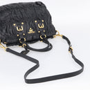 PRADA Gathered Hand Bag Leather 2way Black Gold Auth 213445V-9