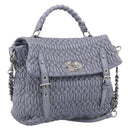 Miu Miu Matelasse Hand Bag Leather 2way Light Blue Silver Auth 213450A-1