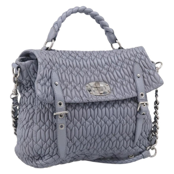 Miu Miu Matelasse Hand Bag Leather 2way Light Blue Silver Auth 213450A