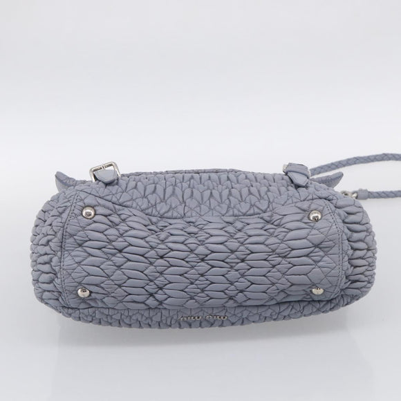 Miu Miu Matelasse Hand Bag Leather 2way Light Blue Silver Auth 213450A