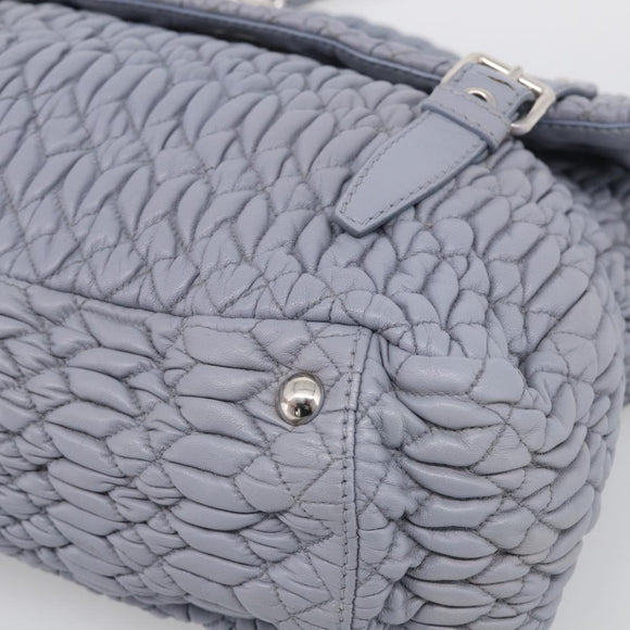 Miu Miu Matelasse Hand Bag Leather 2way Light Blue Silver Auth 213450A