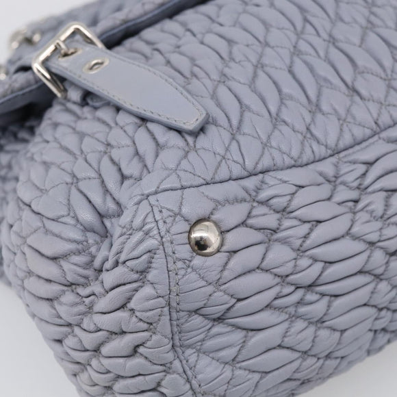 Miu Miu Matelasse Hand Bag Leather 2way Light Blue Silver Auth 213450A