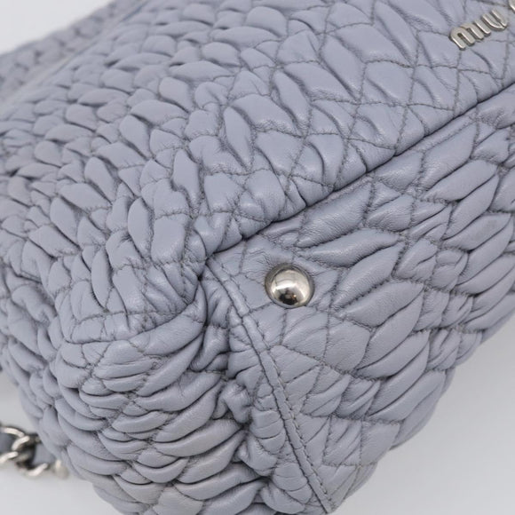 Miu Miu Matelasse Hand Bag Leather 2way Light Blue Silver Auth 213450A