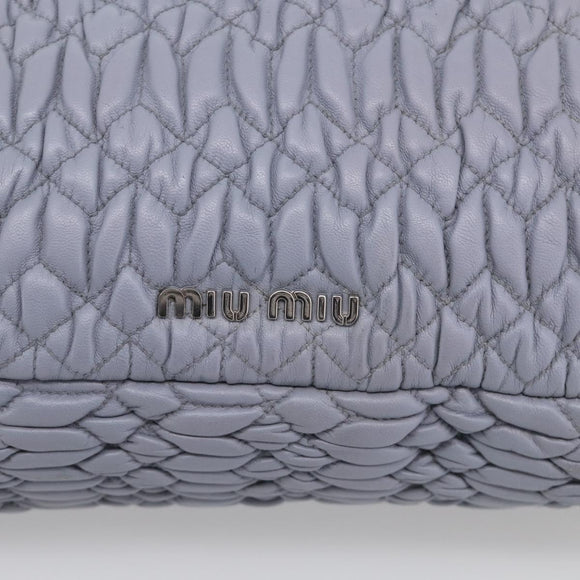 Miu Miu Matelasse Hand Bag Leather 2way Light Blue Silver Auth 213450A