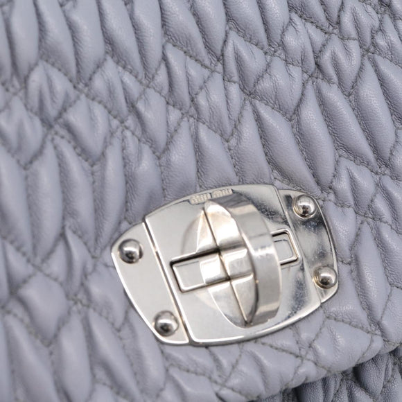 Miu Miu Matelasse Hand Bag Leather 2way Light Blue Silver Auth 213450A