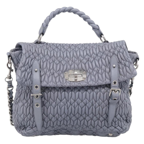 Miu Miu Matelasse Hand Bag Leather 2way Light Blue Silver Auth 213450A