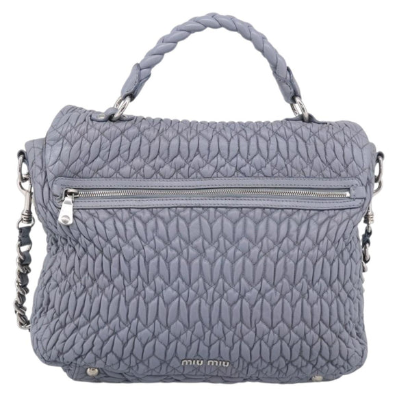 Miu Miu Matelasse Hand Bag Leather 2way Light Blue Silver Auth 213450A