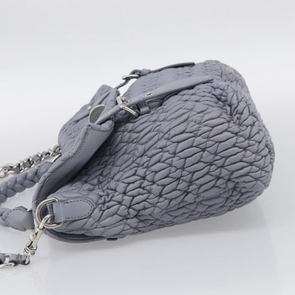Miu Miu Matelasse Hand Bag Leather 2way Light Blue Silver Auth 213450A