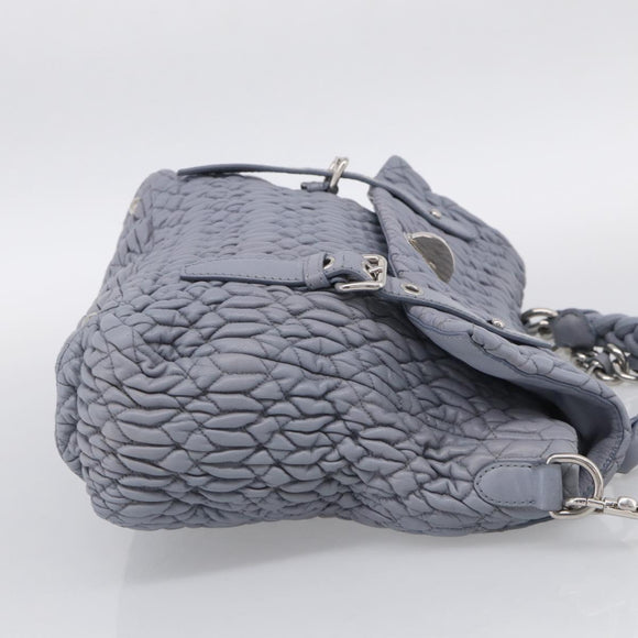 Miu Miu Matelasse Hand Bag Leather 2way Light Blue Silver Auth 213450A