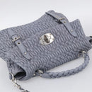 Miu Miu Matelasse Hand Bag Leather 2way Light Blue Silver Auth 213450A-6