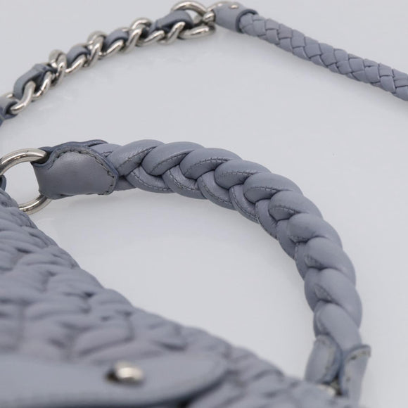 Miu Miu Matelasse Hand Bag Leather 2way Light Blue Silver Auth 213450A