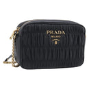 PRADA Gathered Chain Shoulder Bag Leather Black Gold Auth 213455V-1