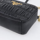 PRADA Gathered Chain Shoulder Bag Leather Black Gold Auth 213455V-10