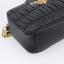 PRADA Gathered Chain Shoulder Bag Leather Black Gold Auth 213455V-11