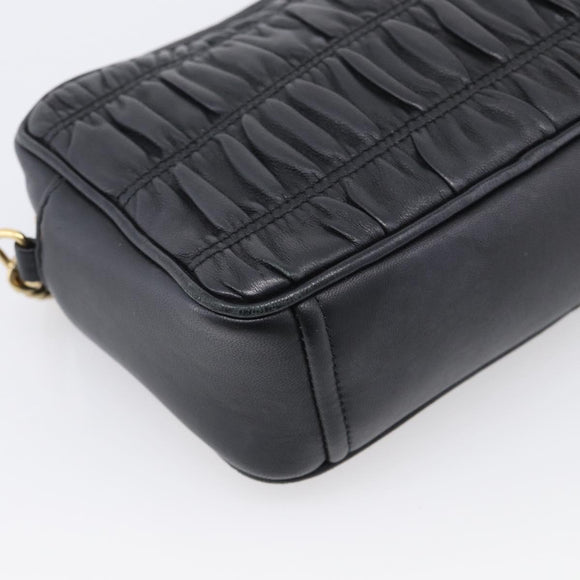 PRADA Gathered Chain Shoulder Bag Leather Black Gold Auth 213455V