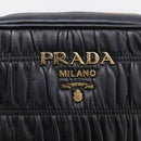PRADA Gathered Chain Shoulder Bag Leather Black Gold Auth 213455V-15