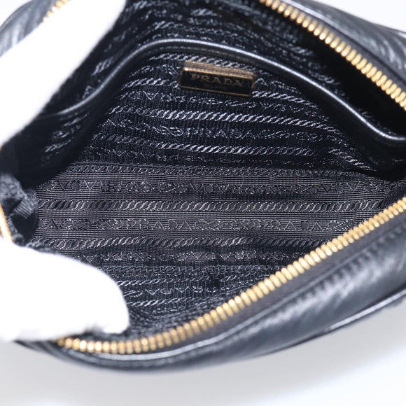 PRADA Gathered Chain Shoulder Bag Leather Black Gold Auth 213455V