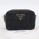 PRADA Gathered Chain Shoulder Bag Leather Black Gold Auth 213455V-23