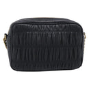 PRADA Gathered Chain Shoulder Bag Leather Black Gold Auth 213455V-3