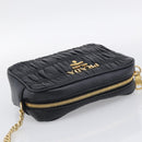 PRADA Gathered Chain Shoulder Bag Leather Black Gold Auth 213455V-6