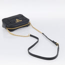 PRADA Gathered Chain Shoulder Bag Leather Black Gold Auth 213455V-7