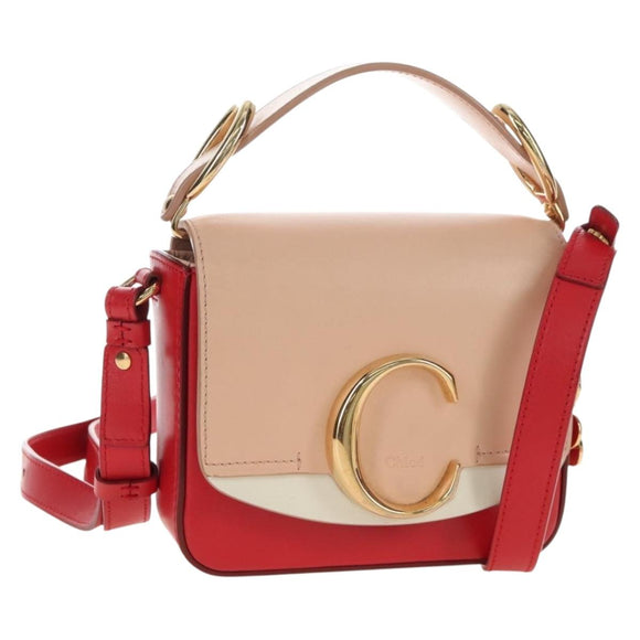 Chloe Hand Bag Leather 2way Red Gold Auth 213456M