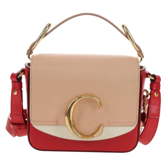 Chloe Hand Bag Leather 2way Red Gold Auth 213456M