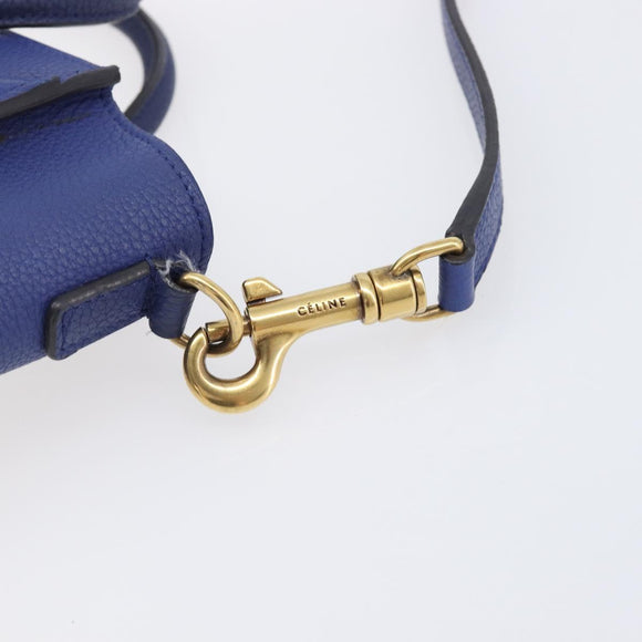 CELINE Luggage Nano Shopper Hand Bag Leather 2way Blue Gold Auth 213458A