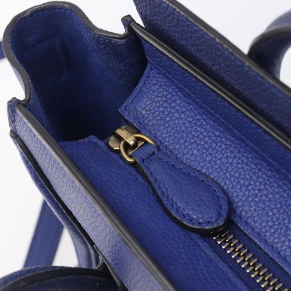 CELINE Luggage Nano Shopper Hand Bag Leather 2way Blue Gold Auth 213458A