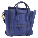 CELINE Luggage Nano Shopper Hand Bag Leather 2way Blue Gold Auth 213458A-1