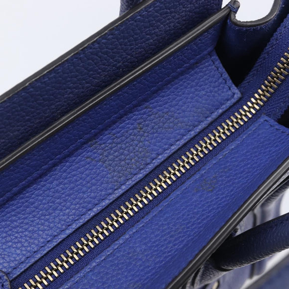 CELINE Luggage Nano Shopper Hand Bag Leather 2way Blue Gold Auth 213458A