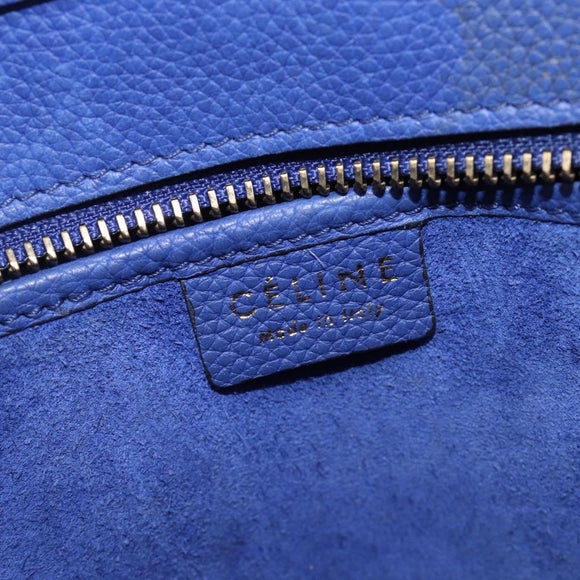 CELINE Luggage Nano Shopper Hand Bag Leather 2way Blue Gold Auth 213458A