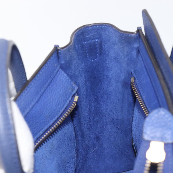 CELINE Luggage Nano Shopper Hand Bag Leather 2way Blue Gold Auth 213458A