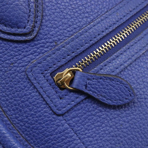 CELINE Luggage Nano Shopper Hand Bag Leather 2way Blue Gold Auth 213458A