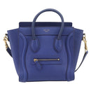 CELINE Luggage Nano Shopper Hand Bag Leather 2way Blue Gold Auth 213458A-2