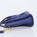 CELINE Luggage Nano Shopper Hand Bag Leather 2way Blue Gold Auth 213458A-5
