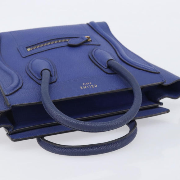 CELINE Luggage Nano Shopper Hand Bag Leather 2way Blue Gold Auth 213458A