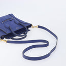 CELINE Luggage Nano Shopper Hand Bag Leather 2way Blue Gold Auth 213458A-9