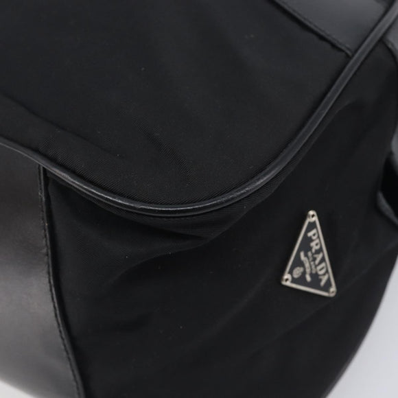 PRADA Hand Bag Nylon Leather Black Silver Auth 213463A