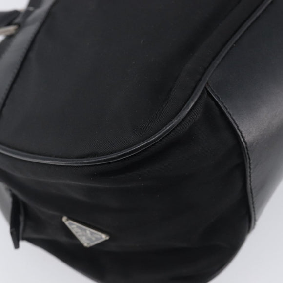 PRADA Hand Bag Nylon Leather Black Silver Auth 213463A