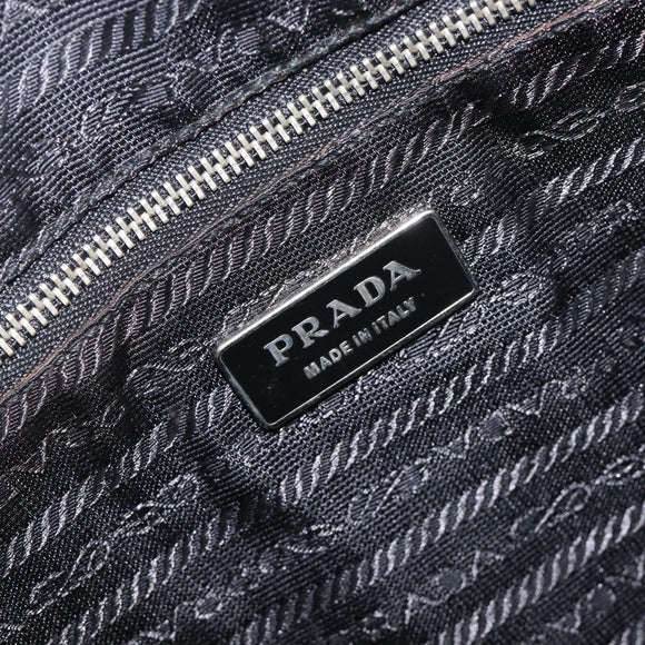 PRADA Hand Bag Nylon Leather Black Silver Auth 213463A