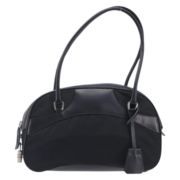 PRADA Hand Bag Nylon Leather Black Silver Auth 213463A