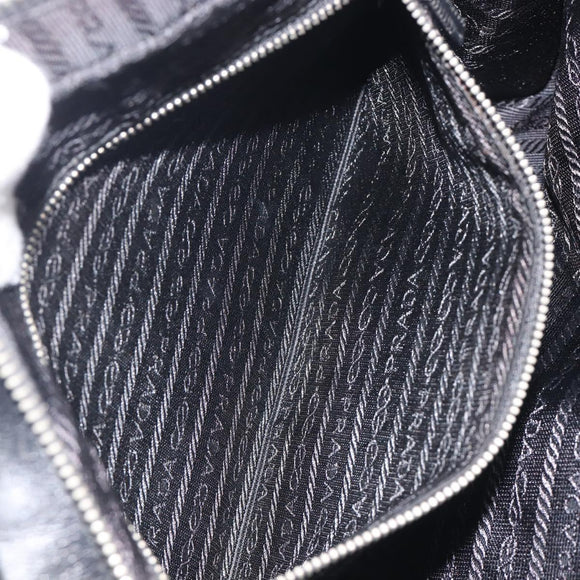 PRADA Hand Bag Nylon Leather Black Silver Auth 213463A