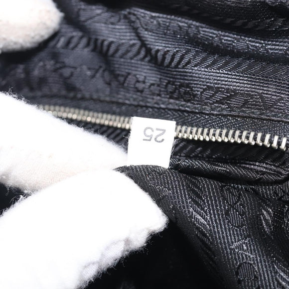 PRADA Hand Bag Nylon Leather Black Silver Auth 213463A