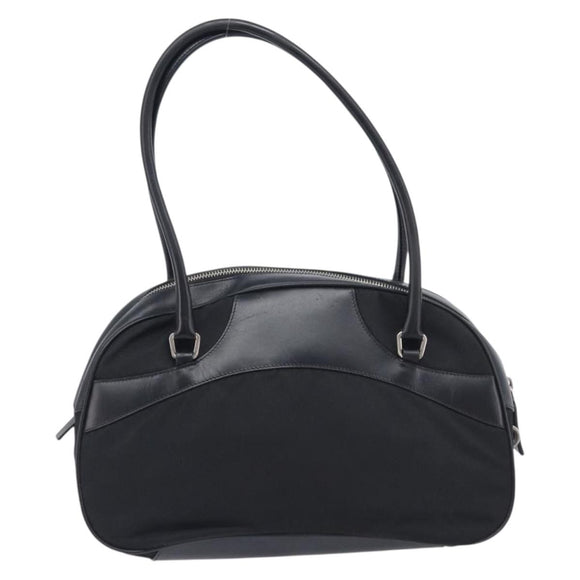 PRADA Hand Bag Nylon Leather Black Silver Auth 213463A