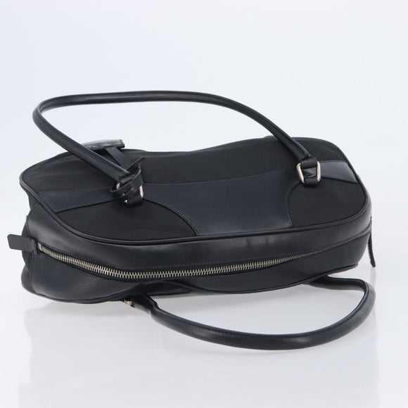 PRADA Hand Bag Nylon Leather Black Silver Auth 213463A