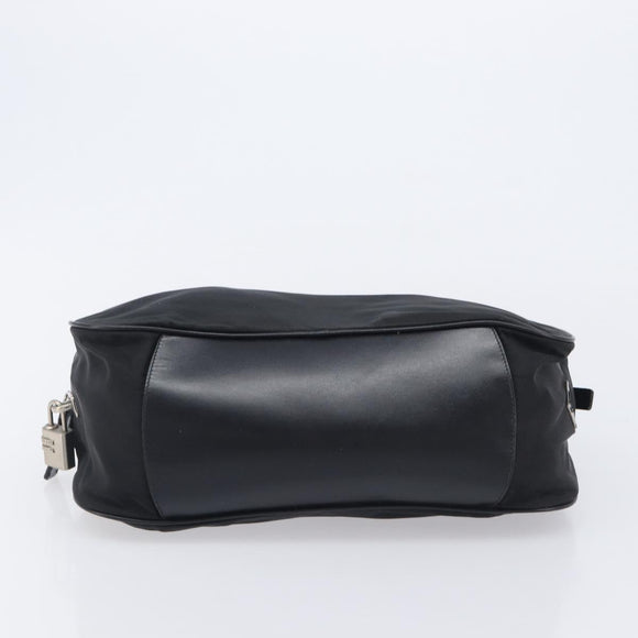 PRADA Hand Bag Nylon Leather Black Silver Auth 213463A