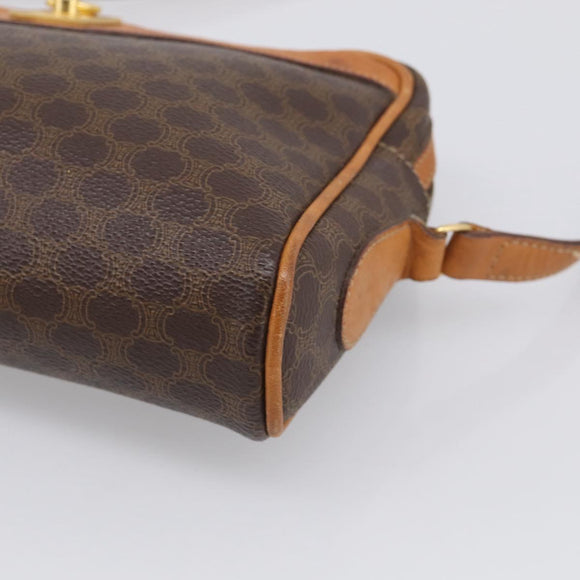 CELINE Macadam Canvas Shoulder Bag PVC Leather Brown Gold Auth 213471